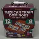 Queensell Mexican Train Dominoes Set with 8 Holders - Wooden Hub and Tiles Holders - Double 12 Tiles with Dots (D12 + 8 Holders)