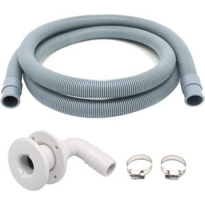Marine Bilge Pump Hose 3/4 Inch Plumbing Kit, 5 FT Long, 90 degree White Elbow Thru Hull Scupper Flapper Valve, Stainless Steel Clamps