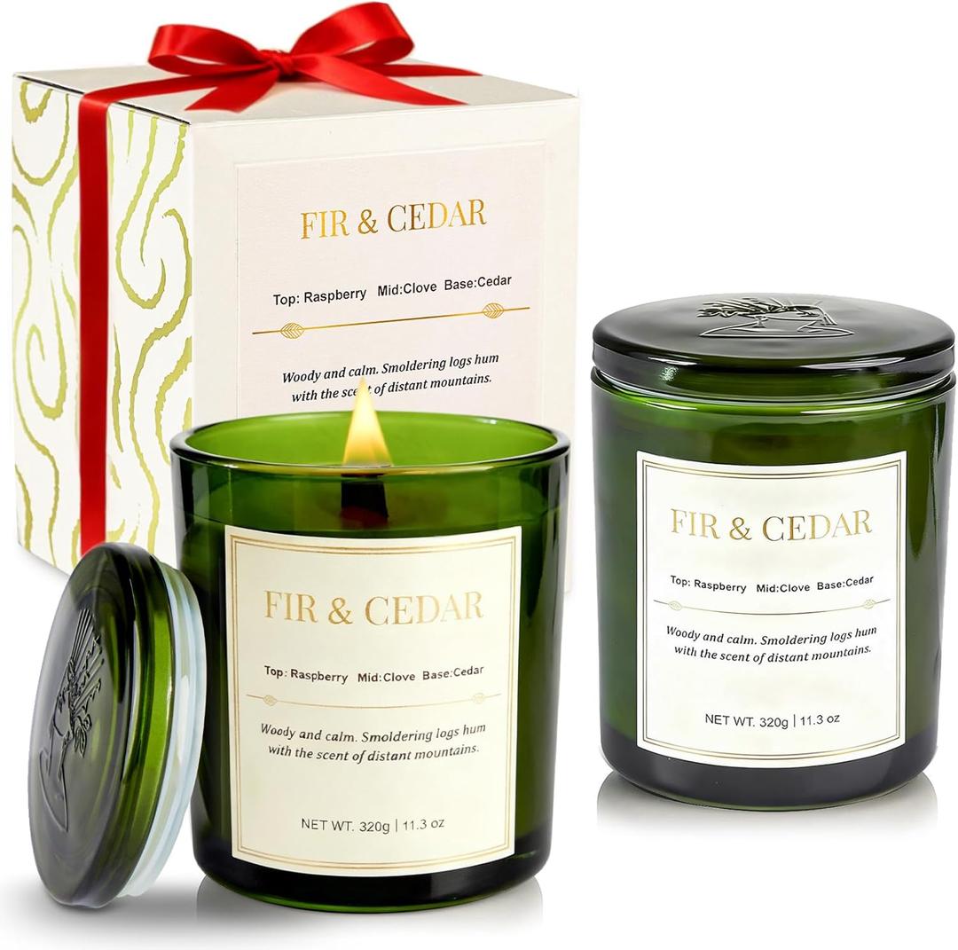 2 Pack Wood Wick Scented Candle Gift Set Balsam Fir & Cedarwood Natural Soy Wax Candles with Individual Gift Boxes,Long Lasting 22.6 oz Aromatherapy Candles for Home Decor,Holiday Gifts