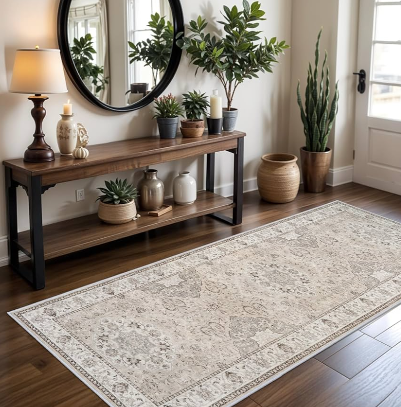 Washable Entryway 3x7 Runner Rug: Farmhouse Kitchen Hallway Rug Runner Wide Soft Water Resistant Floor Mat for Bathroom Nursery Non Slip Indoor Carpet for Living Room Bedroom Dining Room(3x7,Beige)