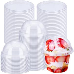50 Pack 8oz Disposable Clear Plastic Cups with Dome Lids(Hole in the Lid),PET Dessert Cups, Disposable Snack Bowls for Ice Cream, Cake, Fruit, Parfait, Pudding and Jello Shot