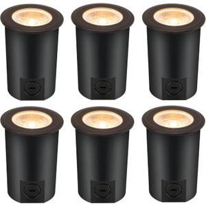 [6 Pack] CLOUDY BAY 9W LED Landscape Well Lights,2700K/3000K/3500K/4000K/5000K Selectable,Low Voltage 12V/24V Ground Lighting,Waterproof Outdoor In Ground Lights for Uplights,Transformer Excluded (oil-rubbed Bronze | Flat Top)