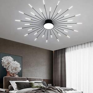 LightInTheBox Modern LED Ceiling Light Sputnik Linear Flush Mount Ceiling Lamp Firework Flower Ceiling Light Fixture for Living Room Dining Room (Black, 30-Heads, Natural Light)