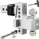 VNN Adjustable Trailer Hitch with 6-Inch Drop  Dual-Ball (1-7/8" & 2") Hitch for 2-Inch Receiver, 10,000 lbs GTW, Heavy-Duty Ball Mount  Silver (VN0003)