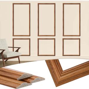 3 Set Wood Color Peel and Stick Wall Molding Kit 6 Frame Premade Wainscoting Accent Panel Ready to Assemble 3D Wall Panels Trim for Interior Mirror Home Molding Decor, 54 x 24 Inch