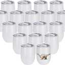 18 Pack Sublimation Wine Tumblers Blanks Stainless Steel Insulated Mug for Heat Transfer with Spill-Proof Sliding Lid for Coffee Cocktails Drinks 12oz
