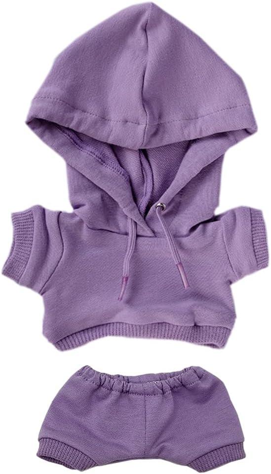 niannyyhouse 20cm Plush Doll Clothes Elastic Solid Sportswear Suits Hoodie Pants Soft Stuffed Plush Toy Dress Up Accessories (Purple, 20cm)