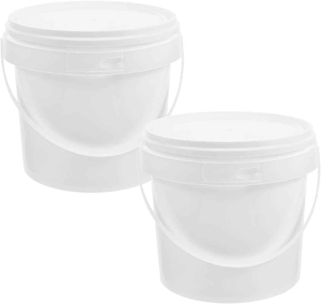 HEMOTON White Plastic Pail 2pcs White Plastic Bucket with Handle Lid 2L Industrial Paint Pail Container Bucket Pigment Buckets Empty Paint Can for Storage Fish Water