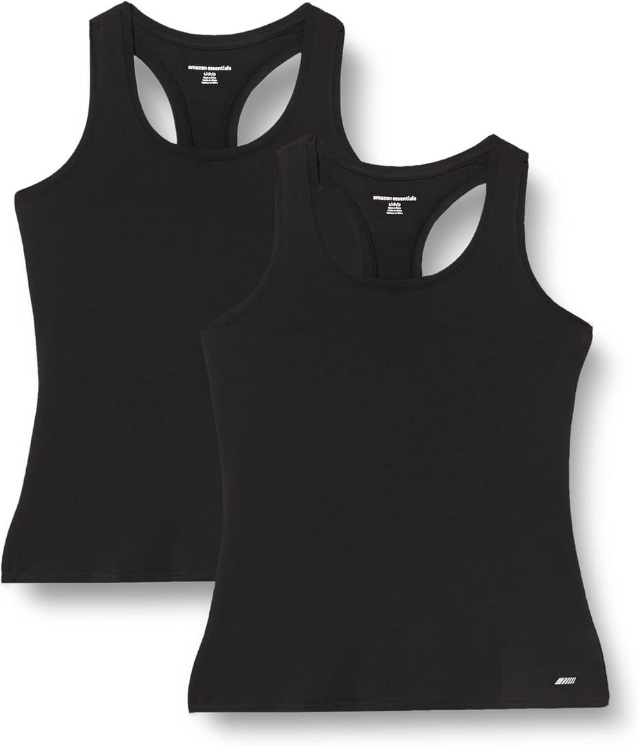 Amazon Essentials Women's Active Quick Dry Tech Stretch Racerback Tank Top, Multipacks (Large, Black)