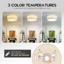 16" Modern LED Dimmable Flush Mount Ceiling Light with Color Temperature Adjustment, Fabric & Rattan Double Drum Shade Boho Ceiling Light Fixture for Bedroom Living Dining Room, Rippled Wood