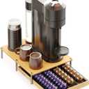 SpaceAid Bamboo Coffee Pod Holder Drawer Storage Compatible with Nespresso Vertuo Capsules, Coffee Station Accessories Holder Organizer Tray Compatible with 40 Big or 56 Small Pods, Natural