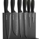 Kitchen knife set with Magnetic knife holder, 15 pieces high carbon stainless steel sharp kitchen knife set including chef's knife, bread knife, serrated steak knife set (Black)