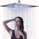 NeierThodore Polished Chrome Large 16 Inch LED Shower Head Solid Square Rainfall with Rubber Nozzles, 3 Settings