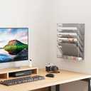 EasyPAG 5 Tier Wall File Holder, Mesh Hanging Folder Organizer with Classify Label, Versatile Desk File Holder, Vertical Wall Mounted Mail Organizer for Office Home Cubicle, Silver