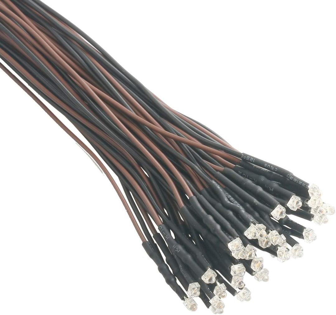 30pcs 12 Volt 1.8mm Warm White LED Lights Emitting Diodes Pre Wired 7.9 inch DC 12v LED Light Clear Lens Small LED Lamps