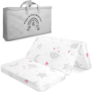 Trifold Pack and Play Mattress, 38"x26" High Density Foam Pack N Play Mattresses for Baby Toddler, Foldable Portable Travel Crib Mattress for Pack N Play with Carry Bag, Heart Pattern