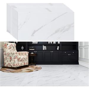 VEELIKE 12"x24" Peel and Stick Floor Tile White Marble Waterproof Bathroom Stick on Tiles Flooring Self Adhesive Removable Vinyl Flooring Tile Stickers for Kitchen Backsplash Garage Bedroom 12 Pack