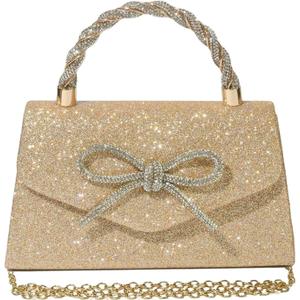 Women Evening Bag Sparkly Bow Clutch Purses Wedding Glitter Rhinestone Clutch Bags Dressy Handbags for Party, Prom (Gold)