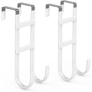 FYY Over The Door Hooks - 2 Pack Heavy Duty Dual-Hook Organizer Hanger with Non-Slip Rubber for Towels, Clothes, Hats & Bags Use in Bathroom, Bedroom, Kitchen - 7.8" Long, Fit Interior Doors Up to 1.6" White