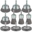 10 Pcs Wire Brush for Drill, Coarse Carbon Steel Crimping Wire Wheel Brush, 1/4 Inch Hex Shank, Cup Brush Drill Bit for Cleaning Rust, Stripping and Abrasive