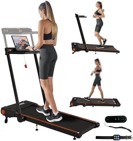 Hccsport Foldable Treadmill with Incline Treadmill with Home Removable Desk Workstation 3.0 HP 3 in 1 Folding Small Compact Walking Treadmills 300 Lbs Capacity for Home Office