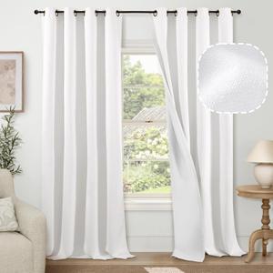 Blackout Curtains for Living Room 84 Inch Length 2 Panels Set, Thermal Insulated 100% Black Out Privacy Soundproof Grommet Farmhouse Linen Window Curtains for Bedroom Darkening, White, Each 52Wide