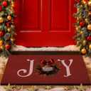 Lanpn Christmas Welcome Natural Coir Door Mat, Christmas Ball Coco Front Door Outdoor Doormat Outside Entrance Porch Non Slip Rubber Rug Winter Xmas Farmhouse Decor (Red, 30x17 inch)