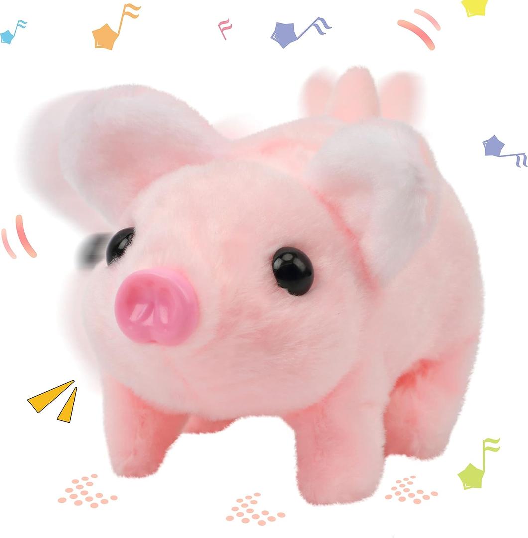 Hopearl Walking Piggy Pet Interactive Crawling Piglet Electronic Plush Toy Pig Oink Twitch Nose Wag Tail Animated Gifts for Toddlers Birthday, Pink, 8''
