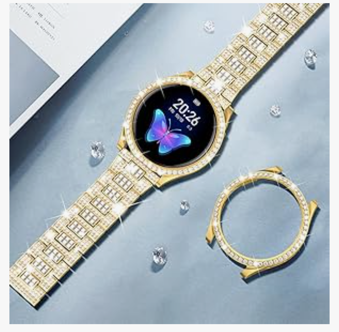 SUPOIX Band Case Compatible for Samsung Galaxy Watch FE 40mm 2024/ Galaxy Watch 5/4 40mm 44mm, 20mm Women Bling Replacement Strap&PC Protective Bumper Face Cover for Galaxy Watch 5/4 (Size Optional)