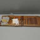 VaeFae Premium Teak Bathtub Tray, Expandable Wooden Bath Tray for Tub, Luxury Bathtub & Bathroom Accessories, Great House Warming, Anniversary & Wedding and Birthday Gifts (Free Teak Body Brush)