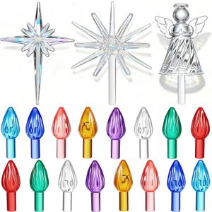 Ceramic Christmas Tree Replacement Lights Bulbs Pegs - Included 3D Moravian StarburstCross Shining StarBlessing Angel Topper