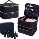 Nail Polish Organizer, Handheld Double Layer Organizer Holds 30 Bottles (15 ml/0.5 floz) with Adjustable Dividers for Nail Polish Small Manicure Lamp Manicure Tools Essential and Travel,Black (EXP 07/23/26)