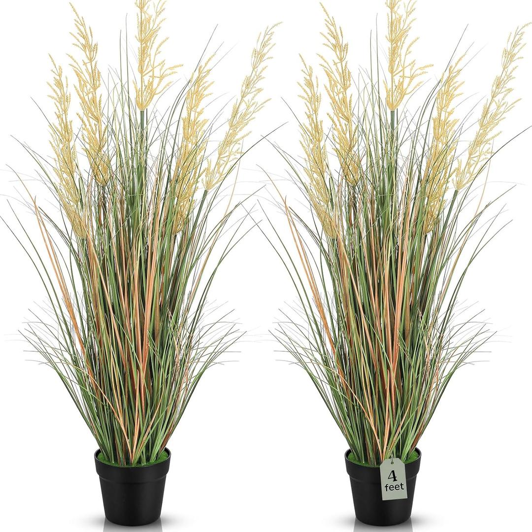 Jexine 2 Pcs Tall Artificial Grass Plant 4 ft Potted Artificial Greenery Floor Plants Faux Pampas Grass Tall in Pot for Housewarming Gift House Garden Bathroom Lobby Outdoor Decoration