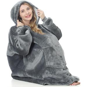 Oversized Hoodie Blanket, Wearable Blanket sweatshirt, Ultra Soft Sherpa Fleece Comfy Snuggle Hoodie (Grey)