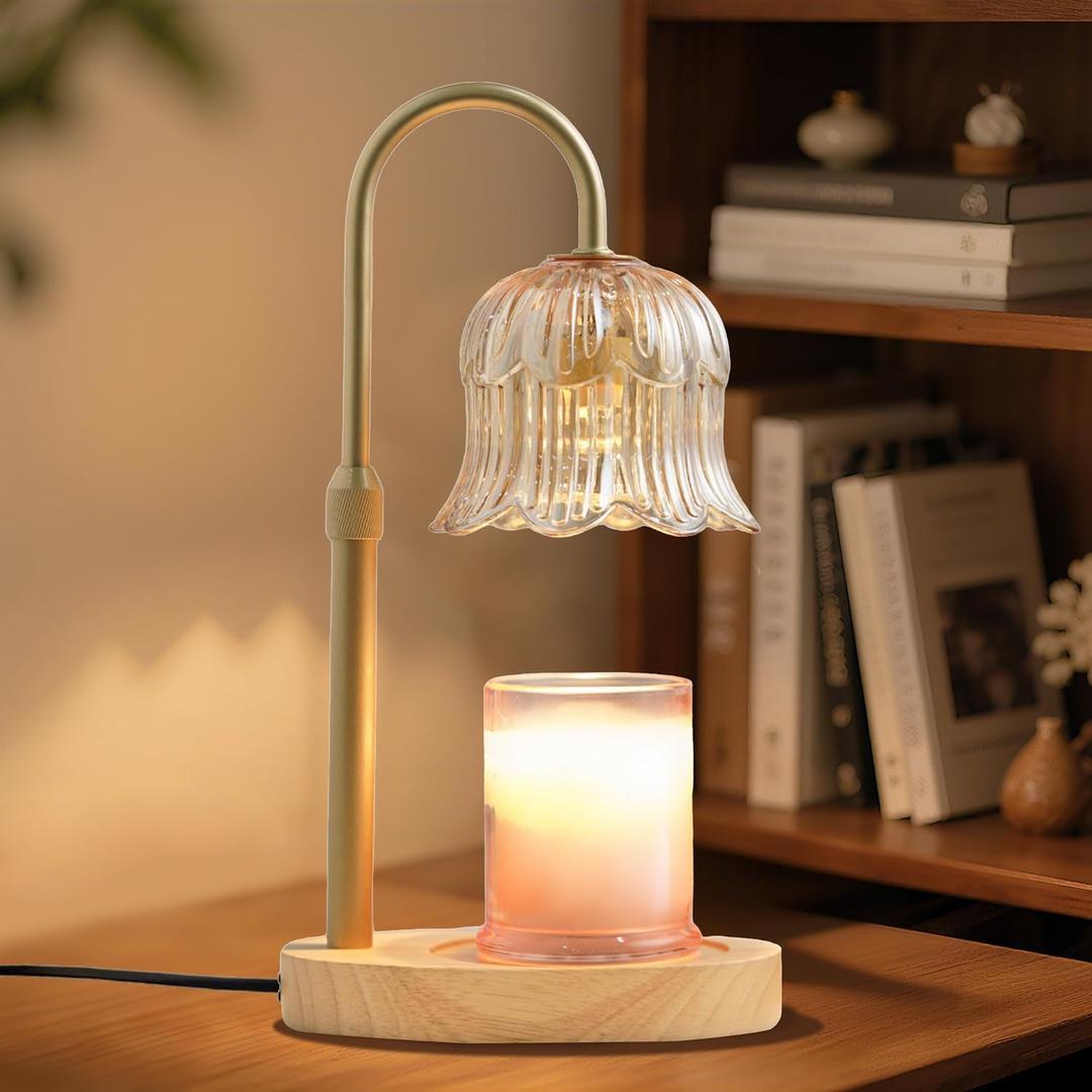 Candle Warmer Lamp with Timer: Adjustable Dimmable Height Adjustable - Flower Amber Shape Wax Lamp Jar Candles Modern Home Decor Table Lights - Bedroom Decor