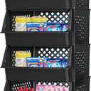 TidyFriend 4 Pk Large Stackable Storage Bins Open Front for Pantry Organizers and Storage, Pantry Storage for Food, Kitchen and Home Organization, Plastic Storage Bins, Dorm Room Essentials (Black)
