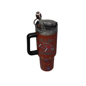 40 oz Football Tumbler with Handle and Straw, Stainless Steel Insulated Cup 40 oz, Reusable Football Coffee Mug with Leak Proof Lid