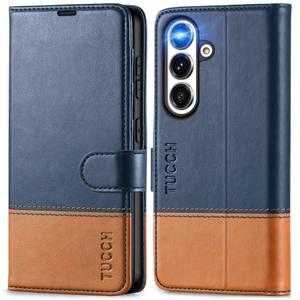 TUCCH Case Wallet for Galaxy S25, PU Leather Magnetic Kickstand RFID Blocking Card Slot Folio Flip Cover with TPU Shockproof Interior Case Compatible with Galaxy S25 6.2" 2025, Blue & Brown