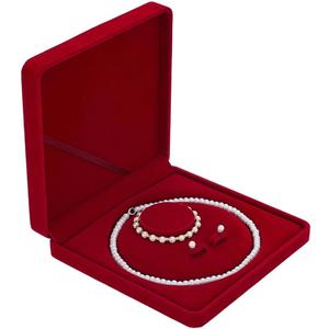 FINGERINSPIRE Jewelry Velvet Box 5.18inch Inner Diameter with Fiberboard Dark Red Square Pearl Necklace Earring Bracelet Gift Display Case Wedding Jewelry Storage Holder Long Chain Holder Storage Case