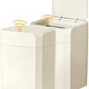 ELPHECO 2 Pack 3.5 Gallon Bathroom Trash Can with Lid Motion Sensor Slim Garbage Can Bathroom Decor Waterproof Smart Small Trash Bin for Kitchen, Office, Bedroom, Living Room, Toilet, Cream Beige