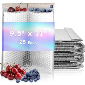 25Pcs Thermal Bubble Mailer 9.5" x 11", Waterproof Metallic Foil Mailing Envelopes, Self-adhesive Insulated Shipping Bags for Perishable food, Cosmetics, Pharmaceuticals