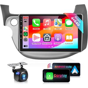 8Core 4G 64G Car Stereo for Honda Fit 2008-2013 Radio with 10.1inch 1280x720 Touch Screen/Wireless Carplay Android Auto Mirrorlink /5.0 Bluetooth/GPS/FM RDS/WiFi/DSP Audio/36EQ/Backup Camera Mic