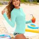 Girls Rash Guard Swimsuit Half-Zip Long Sleeve Modest Bathing Suit with Chest Padding 2Pcs Teen Girl Swimwear UPF 50+ (Blue, S)