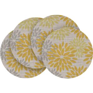 Artoid Mode Yellow Dahlia Plastic Round Placemats Set of 4, 14 Inch Seasonal Wipeable Woven Vinyl Table Mats for Farmhouse Party Kitchen Dining Decor