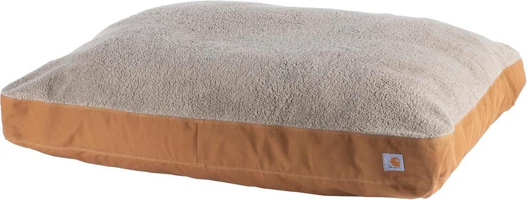Carhartt Firm Duck Dog Bed, Durable Canvas Pet Bed with Water-Repellent Shell, Carhartt Brown with Sherpa Top, Large (33.0"L x 41.0"W x 4.3"Th)