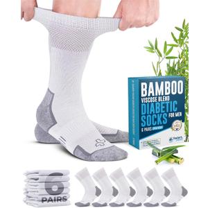 Doctor's Select Bamboo Viscose Diabetic Socks for Men - 6 Pairs Crew Diabetic Neuropathy Socks for Men (Medium)