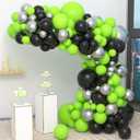 Lime Green Black Silver Balloon Garland Arch - Lime Green, Silver, Black Balloons Video Game Balloons for Miner Video Game Birthday Jungle Safari Baby Shower Graduation Party Decorations