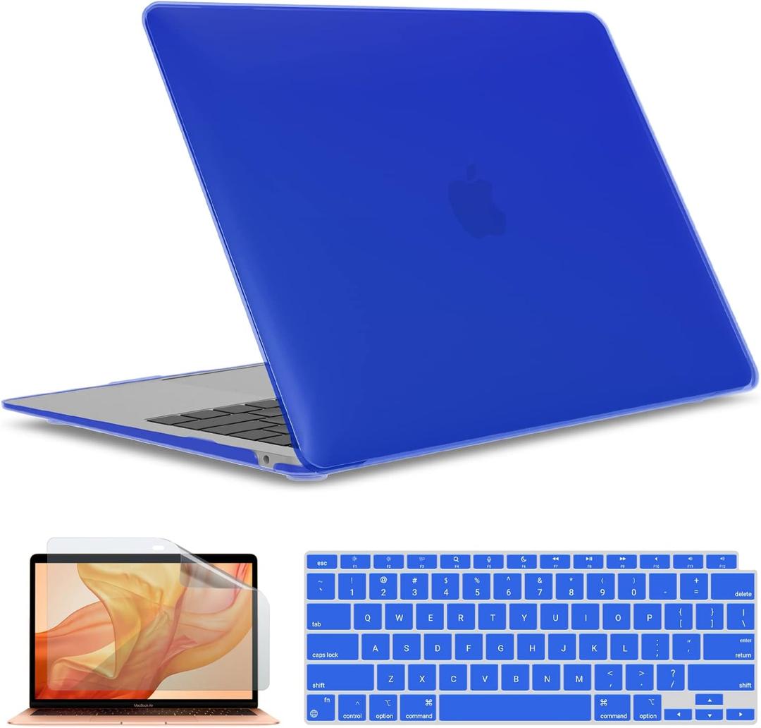 IBENZER Compatible with New MacBook Air 13 inch case 2022 2021 2020 M1 A2337 A2179 A1932, Hard Shell Case&Keyboard Cover&Screen Film for Mac Air 13 with Touch ID (2018-2022), Royal Blue, AT13RBL+2
