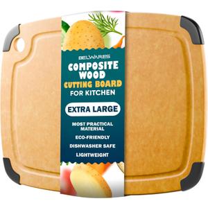 Dishwasher Safe Cutting Boards for Kitchen - Extra Large 18" x 12" Composite Wood Cutting Board with Juice Groove, Non-Slip Feet & Lightweight Eco-Friendly Design - Natural