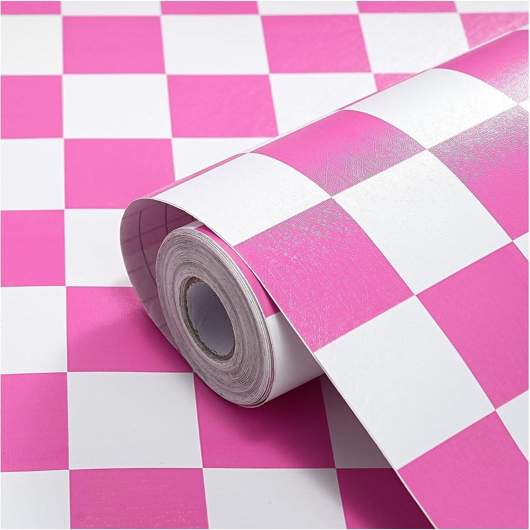 OSECAGE Pink Peel and Stick Wallpaper Checkered Contact Paper 17.7"x393"